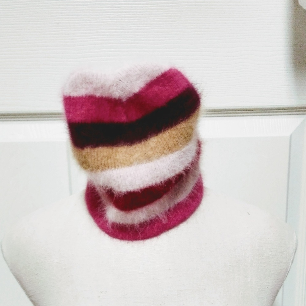 Rabbit Hair Angora Hat Women's Stripes Multi Pinks